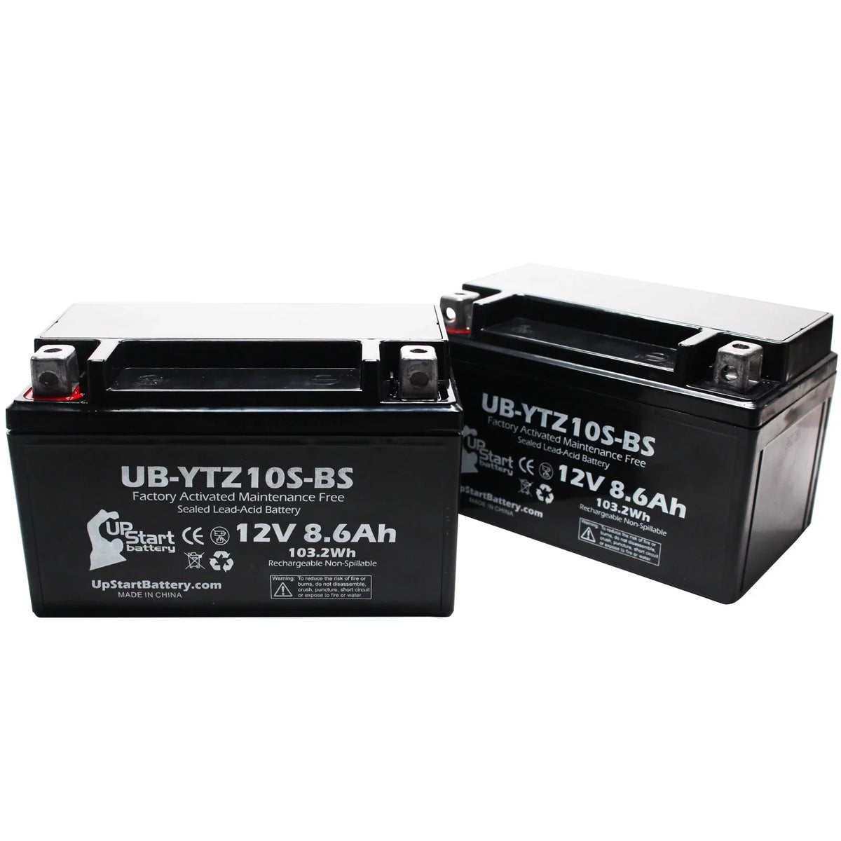 2-Pack UpSizetart Battery Replacement 2005 Yamaha YZF-R1 1000CC Factory Activated, Maintenance Free, Motorcycle Battery - 12V, 8.6Ah, UB-YTZ10Size-BSize