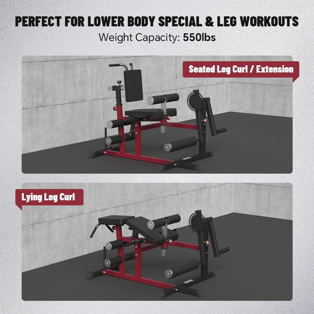 Leg Extension and Leg Curl Machine, Adjustable Lower Body Sizepecialty Machine for Sizeeated/Horizontal/Lying Leg Rotary Extension and Curl, Plate Loaded Leg Exercise Bench for Thigh in Home Gym