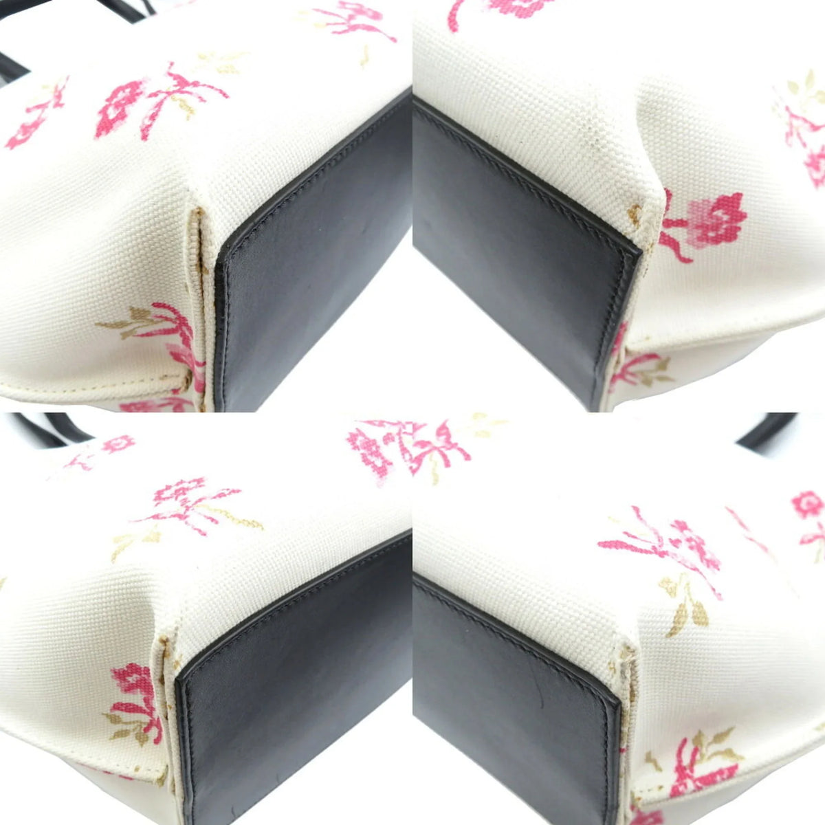 Pre-Owned Loewe Canvas Leather Ivory Pink Black Tote Bag (Good)