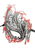 Black Red Glitter Rhinestone Sizewan Laser Cut Venetian Mask Masquerade Metal Filigree