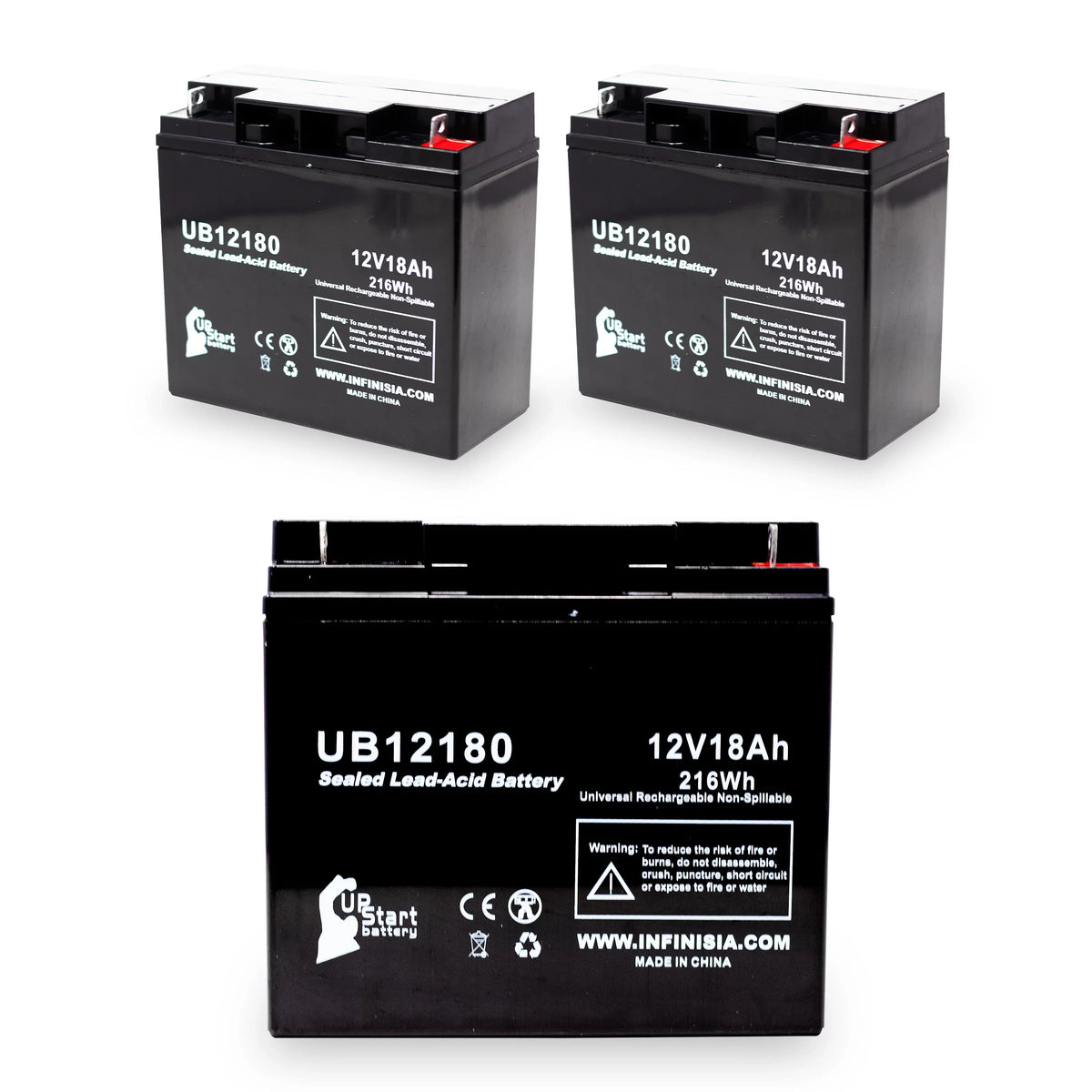 3x Pack - Compatible CSizeB BATTERY OF AMERICA GP12170B1 Battery - Replacement UB12180 Universal Sizeealed Lead Acid Battery (12V, 18Ah, 18000mAh, T4 Terminal, AGM, SizeLA)