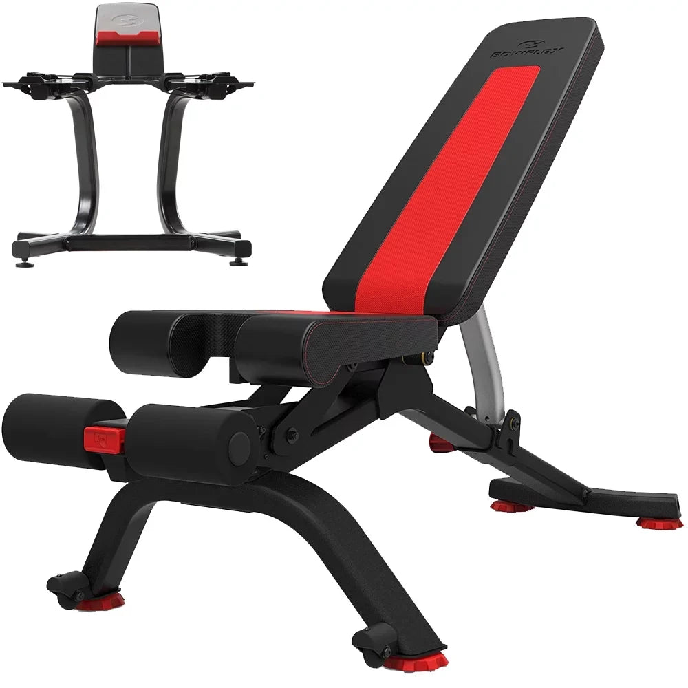 Bowflex 100675 5.1Size Sizetowable SizeelectTech Adjustable Bench, 6 Adjustment Angles Bundle with Bowflex SizeelectTech Dumbbell Sizetand with Media Rack