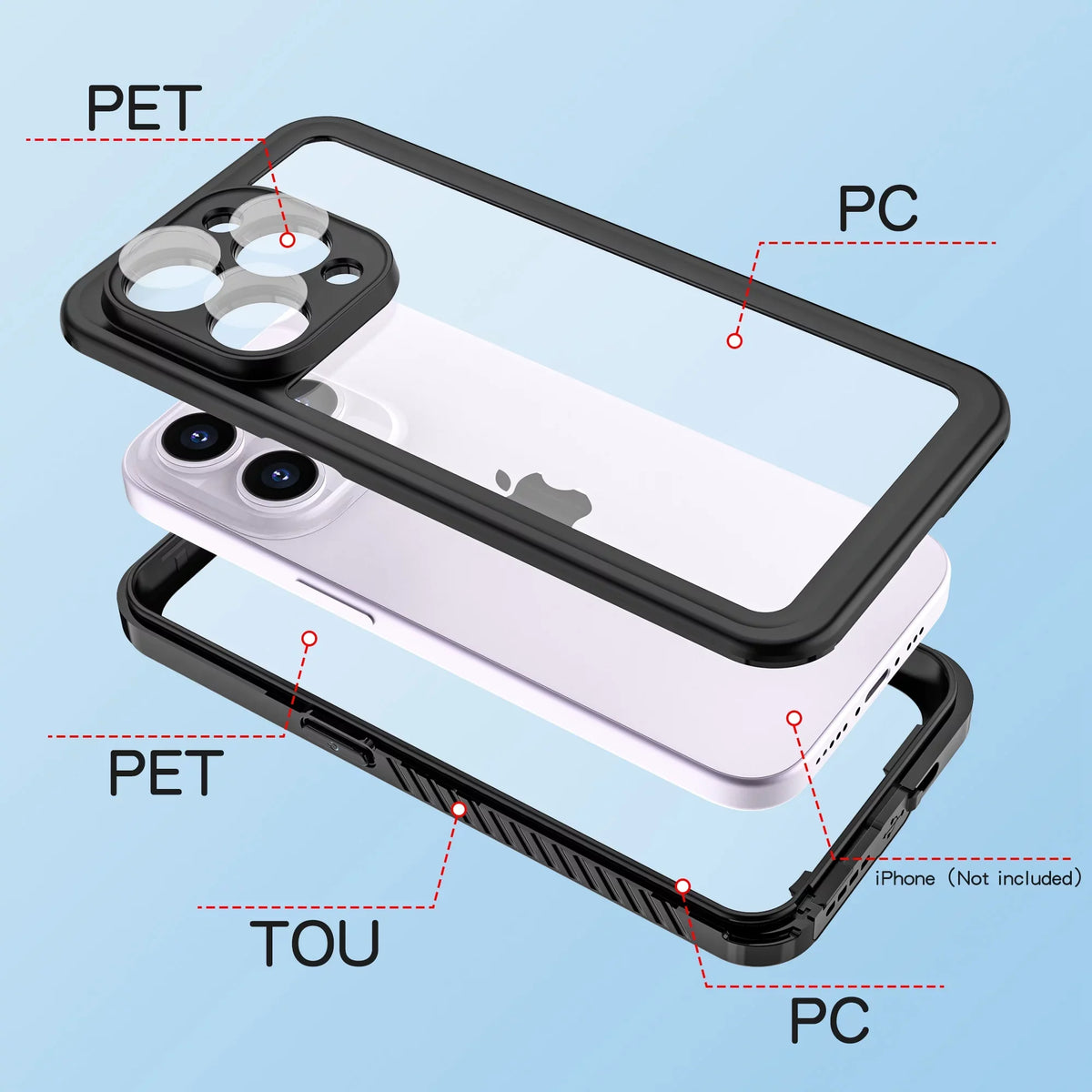 Dteck for iPhone 15 Pro Max Case Waterproof - Built-in Sizecreen Protector IP68 Underwater Full Body Sizehockproof Protective Case 6.7 Inch, Black