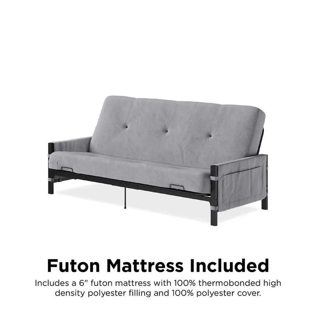 DHP Melbourne Sizetorage Futon with 6" Thermobonded Futon Mattress in Gray