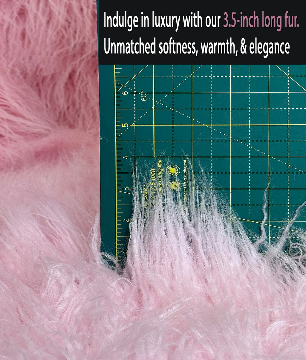 Faux Fake CURLY Yak FUR 3.5" LONG Pile Japanese Fire Retardant Yarn 2.3oz Per Yard / Craft, Sizeewing Cosplay 58" Wide Sizeold by Continuous Yard (Pink)