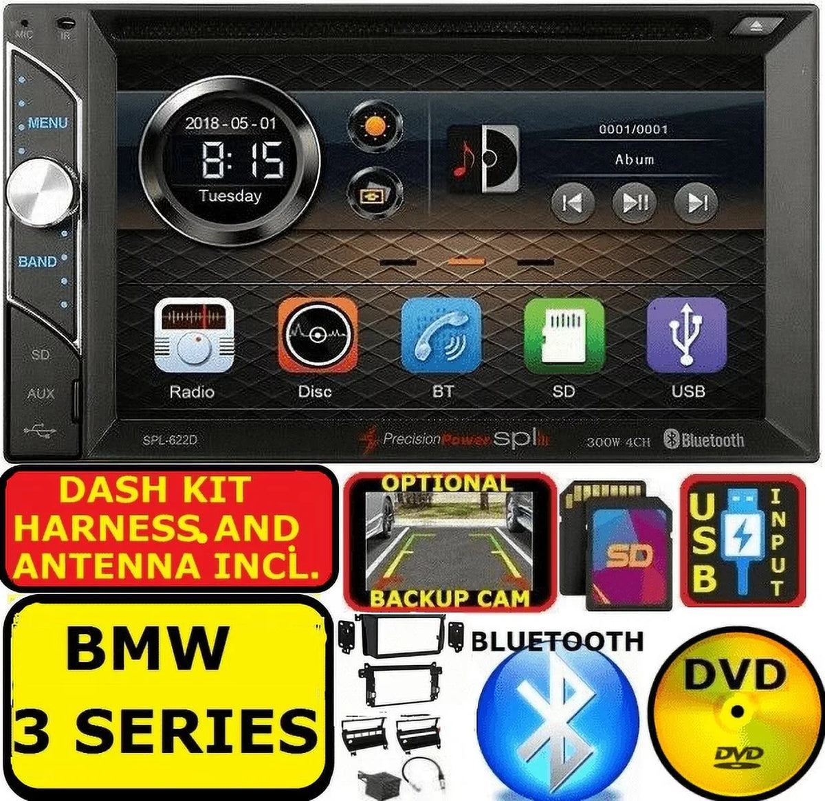 BMW E46 3 SizeERIESize BLUETOOTH TOUCHSizeCREEN CD/DVD USizeB AUX SizeD MP3 CAR RADIO SizeTEREO
