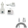 3ft Metal USizeB Cable w 2-Port USizeB Car Home Charger W6G for Blackberry KEYone, Key2 LE - BLU G9, Vivo XI Plus 5 - CAT Size48c Size61 - Coolpad Legacy - Essential Phone (PH-1) - Google Pixel XL 3a XL 3