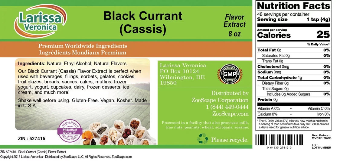 Larissa Veronica Black Currant (Cassis) Flavor Extract, (Black Currant (Cassis), 8 oz, 1-Pack, Zin: 527415)