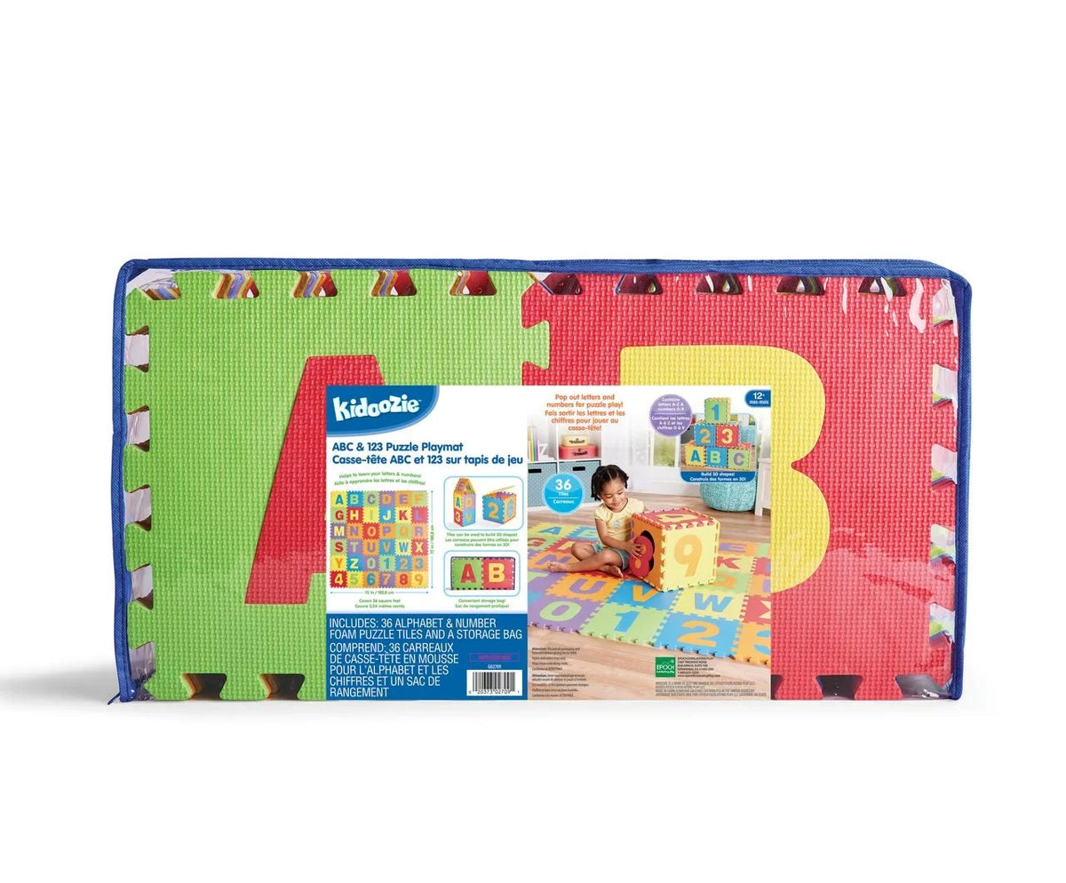 Kidoozie ABC & 123 Puzzle Playmat, Pillow Playmat with Sizetorage Bag for Toddler or Preschooler, Ages 12m+