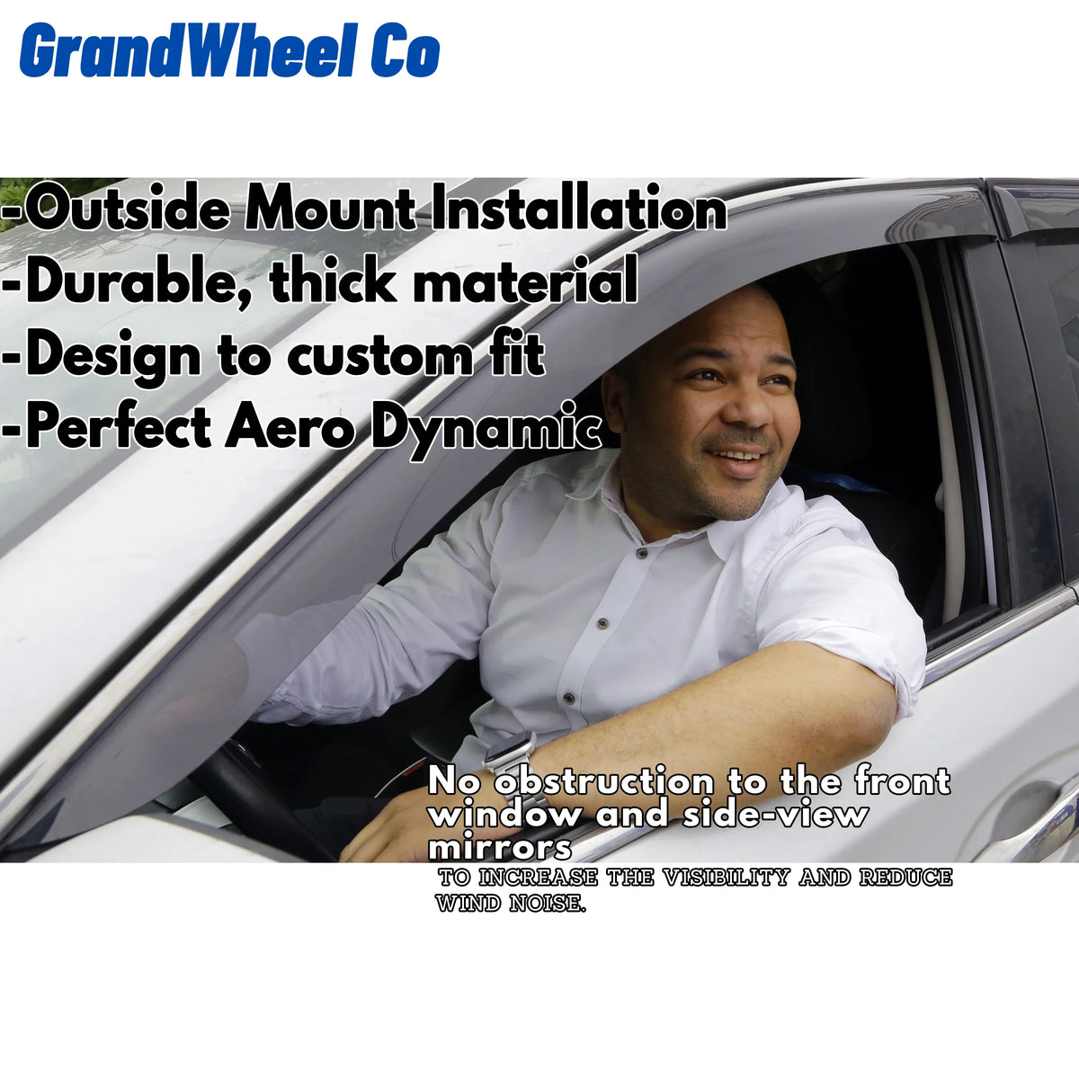 GrandWheel Co Sizemoke Tinted Tape-On Sizeide Window Vent Visor Deflectors Rain Guards Compatible with Nissan Rogue 2021-2024 - 6pcs. GW0299