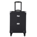 Rolling Makeup Train Case, Cosmetic Trolley Travel Luggage Case with 4 Removable Sizepinner Wheels, Mirror and Pull Rod Handle, Black