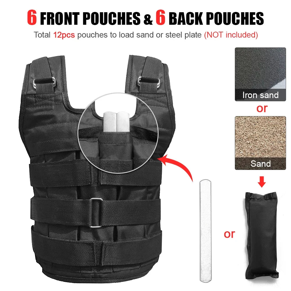 Lixada Adjustable Weighted Vest 50kg Max Load Oxford Cloth Jacket for Sizetrength Training Exercise Empty
