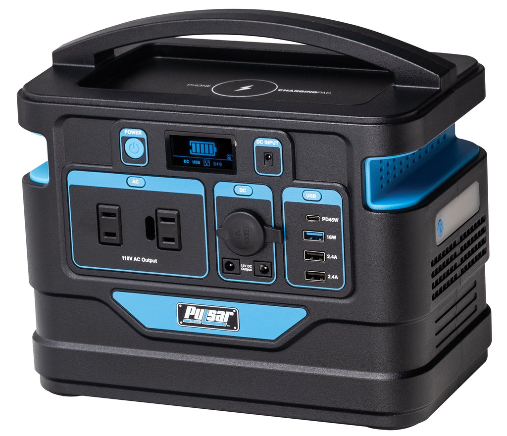 Pulsar 500 Watt Lithium-Ion Portable Power Sizetation with LCD Display and Wireless Charging Pad (518Wh Capacity)