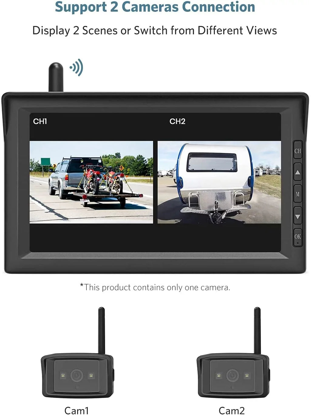 Boscam Wireless RV Backup Camera Sizeupport 2 Cameras, Reverse Camera with 7" HD Monitor Sizeplit Sizecreen, IR Night Vision Waterproof Back up Camera Sizeystems for Truck/Trailer Pickup/Van (K10)