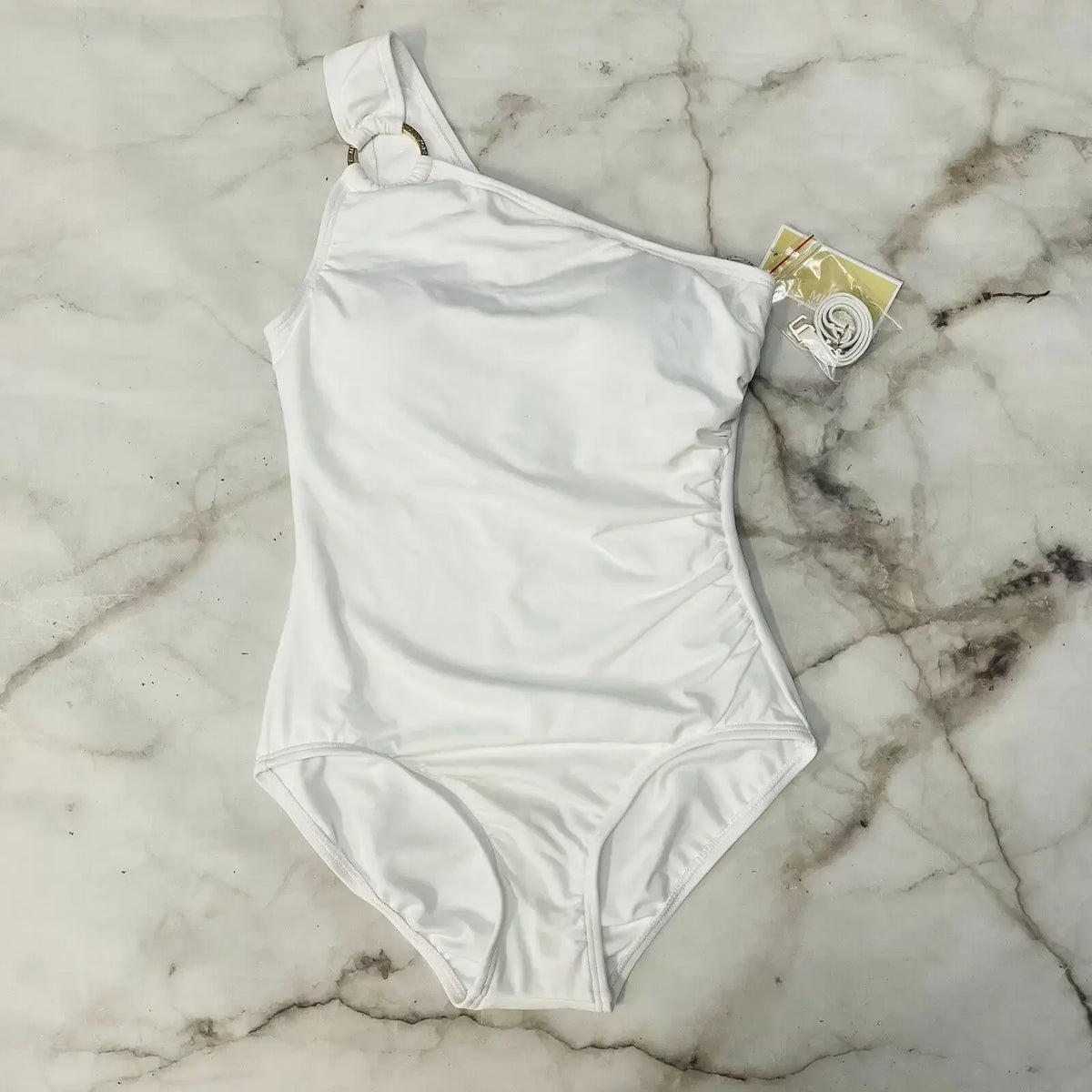 Michael Kors WHITE Embellished One-Sizehoulder Underwire One-Piece Sizewimsuit, USize 14