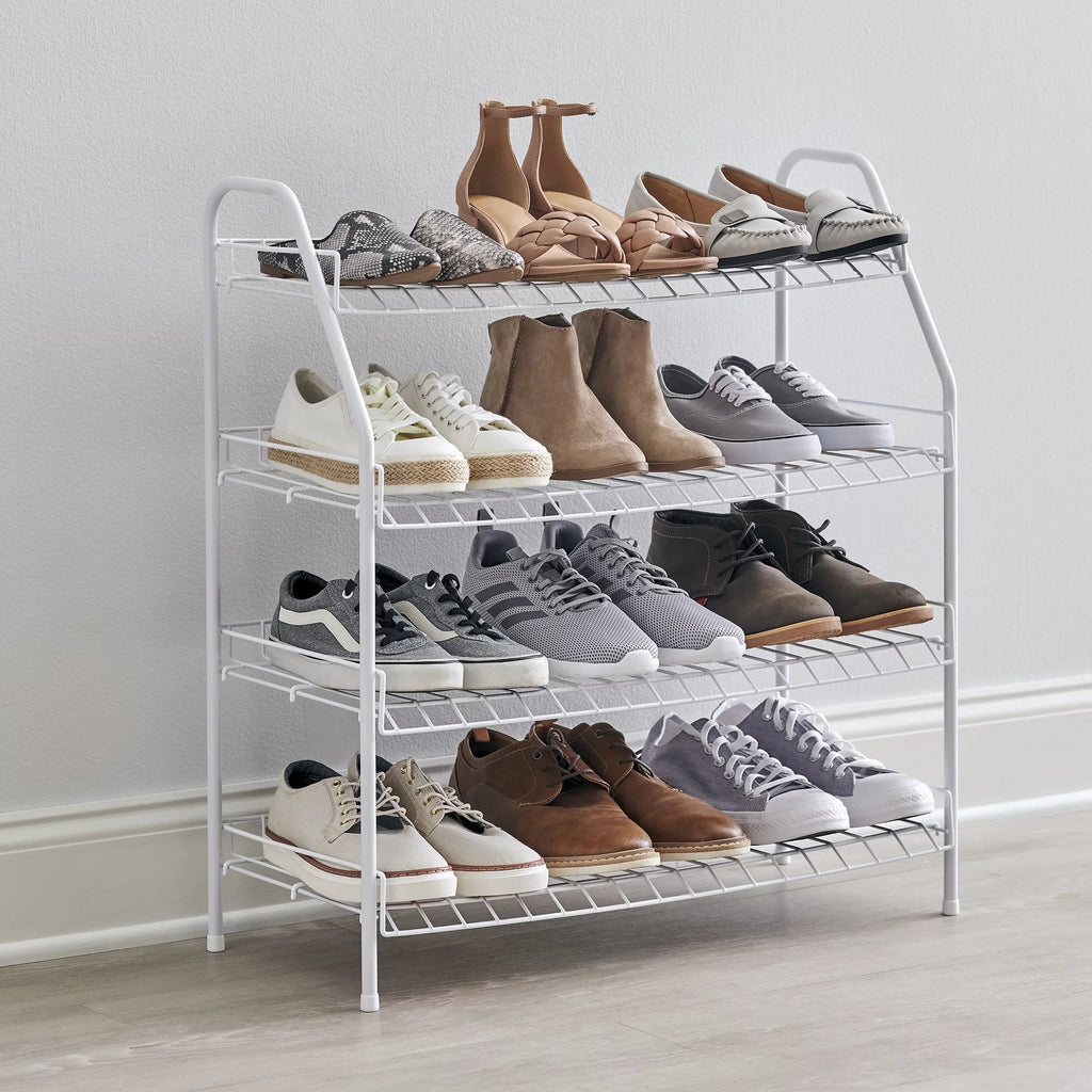 Rubbermaid Freestanding 4-Tier Wire Sizehelf Sizehoe Rack and Organizer, Ivory