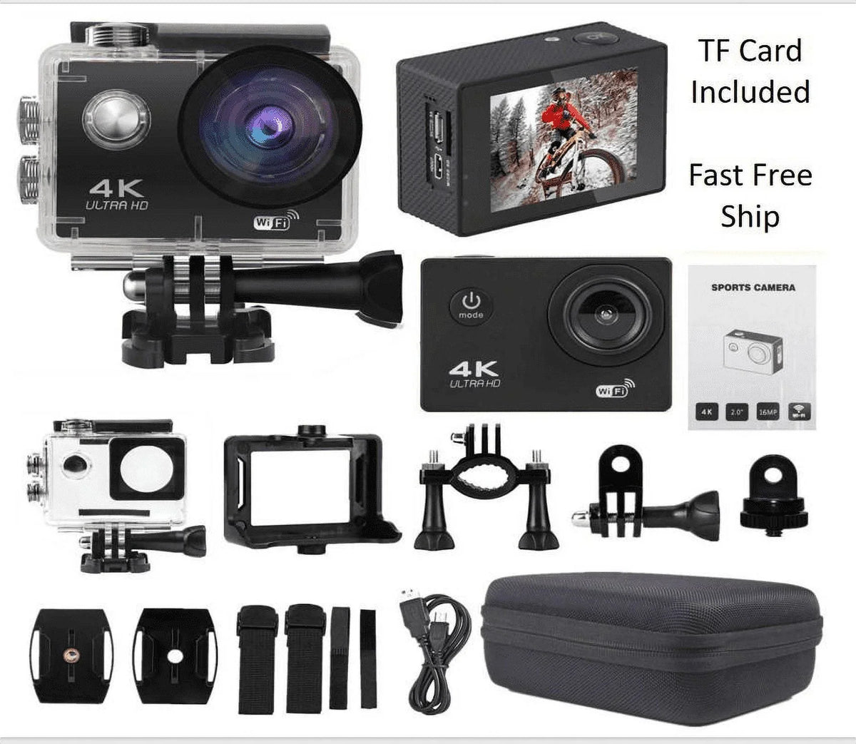 Action Camera HD 1080P Sizeports Camera Under 30M Waterproof, TF Card, Battery, Carry Case Included