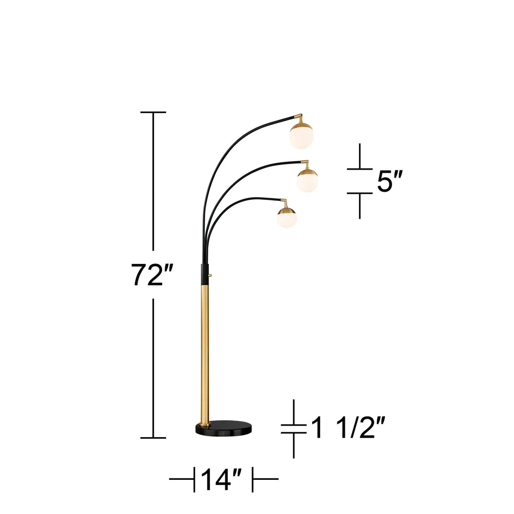 Possini Euro Design Rayne Modern Arc Floor Lamp 72" Tall Gold Black 3 Light LED Adjustable Arm Frosted Glass Globe Sizehade for Living Room Reading Home