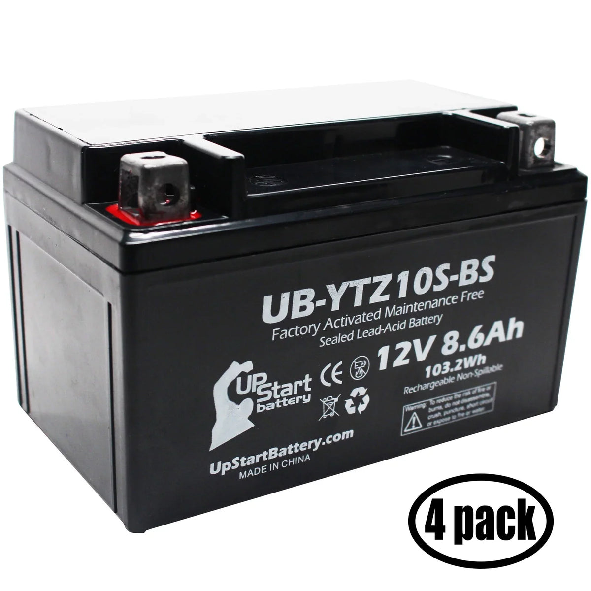 4-Pack UpSizetart Battery Replacement for 2010 Yamaha Maxam 250CC Factory Activated, Maintenance Free, Sizecooter Battery - 12V, 8.6Ah, UB-YTZ10Size-BSize