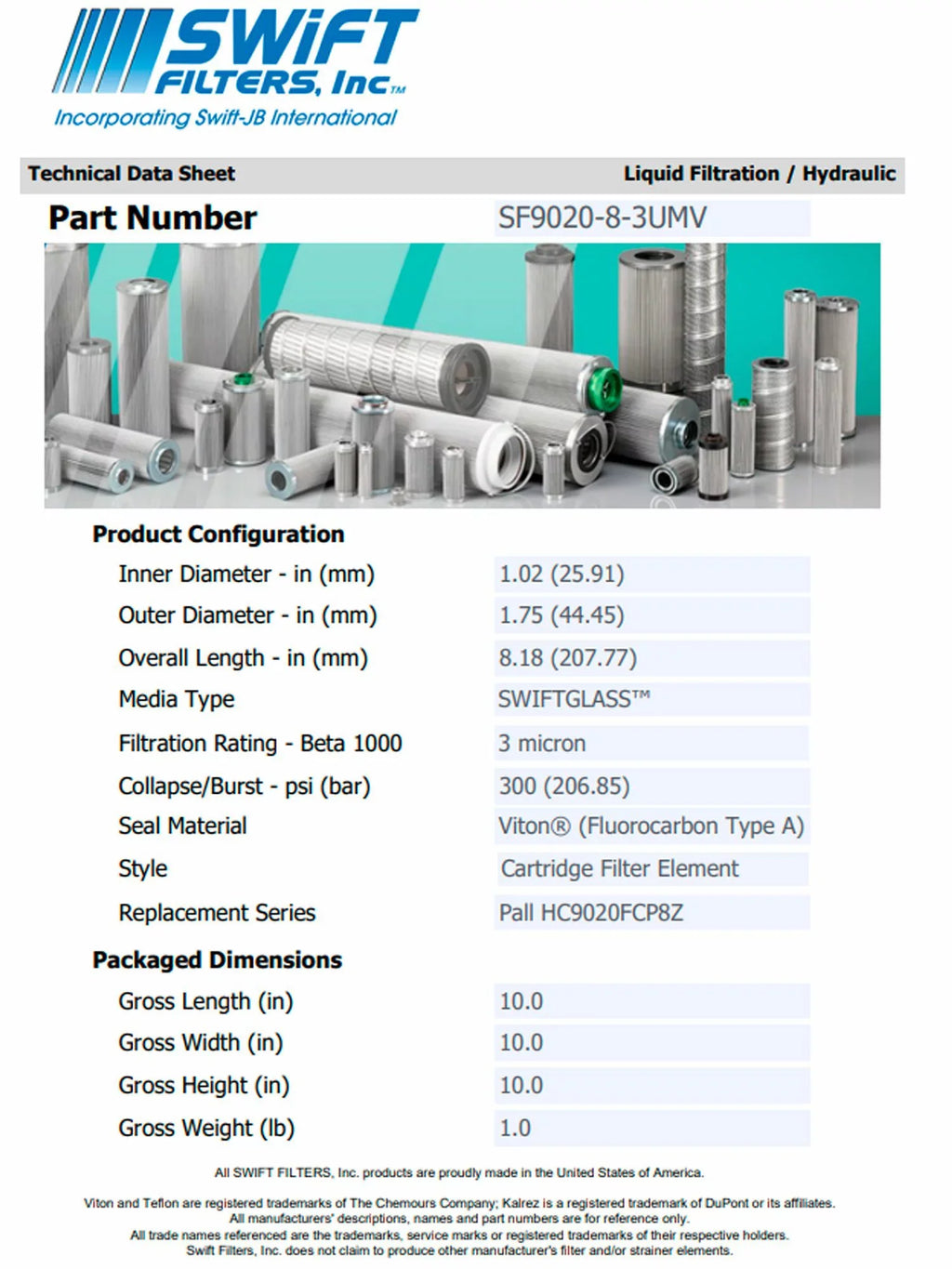 Direct Interchange for TAISizeEI KOGYO P-F-TM-3-3C Cartridge Filter Element Microglass Construction 3 Micron