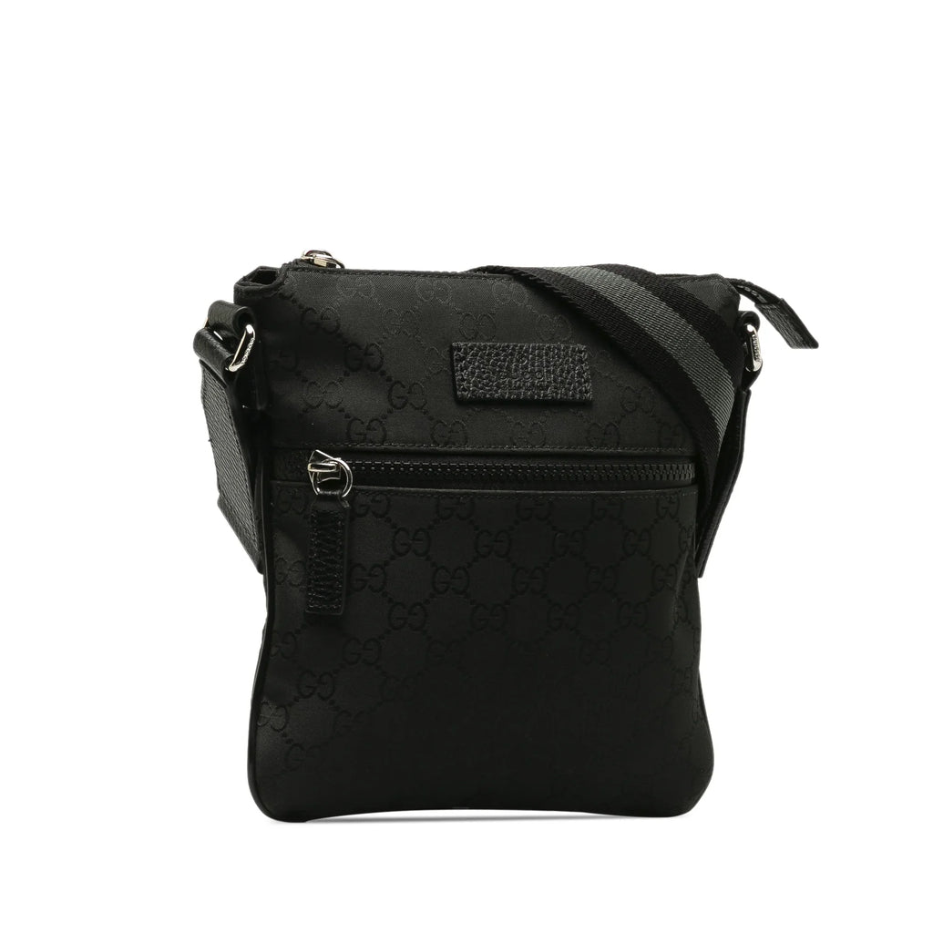 Pre-Owned Authenticated Gucci GG Web Crossbody Nylon Fabric Black Crossbody Bag Unisex (Good)