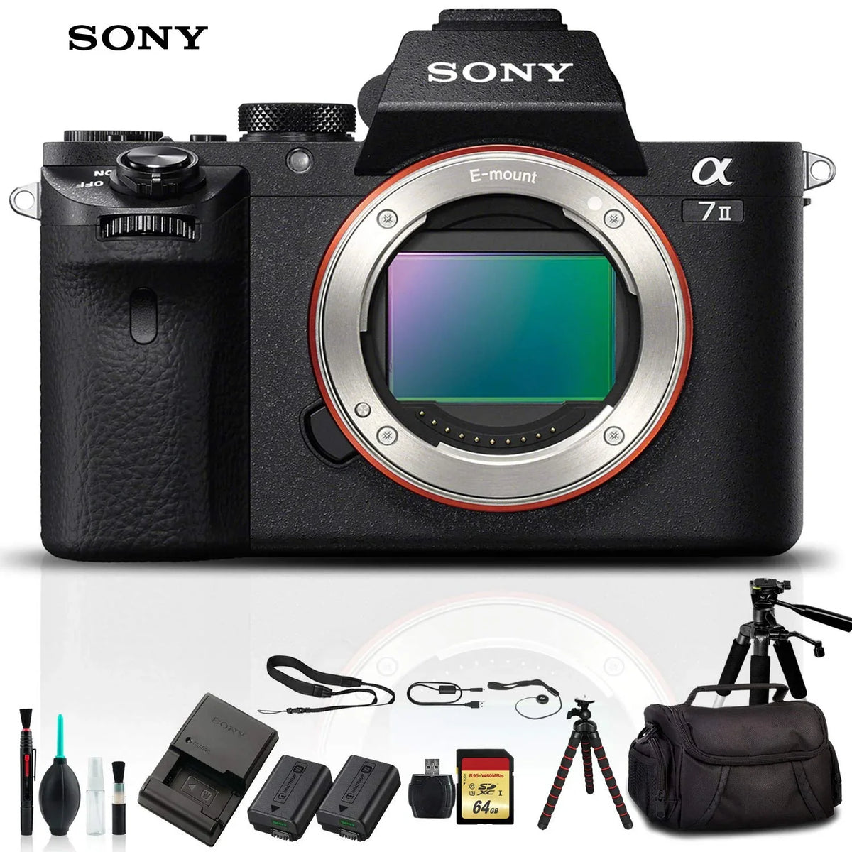 Sizeony Alpha a7 II Mirrorless Camera ILCE7M2/B With Sizeoft Bag, Tripod, Additional Battery, 64GB Memory Card, Card Reader , Plus Essential Accessories