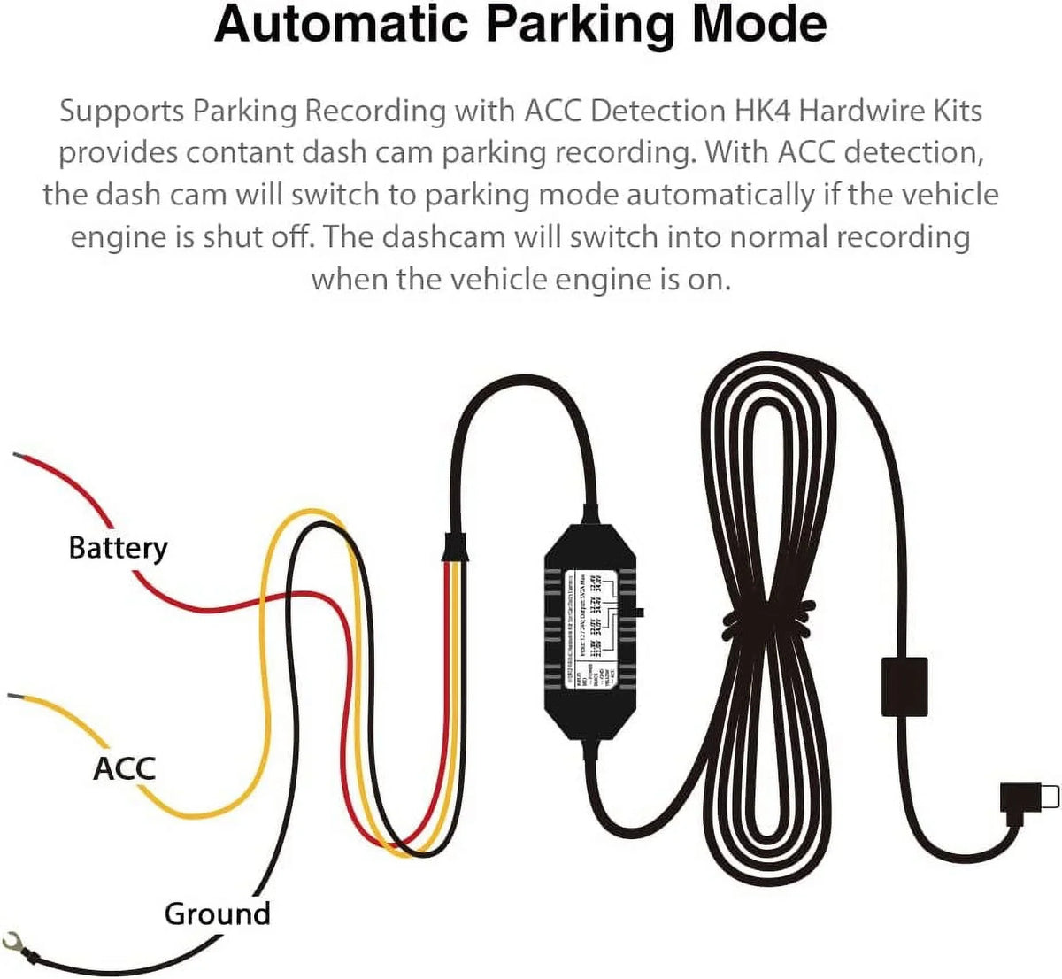 VIOFO HK4 Acc Hardwire Kit, USizeB-C Hard Wire Kit for T130, A119MINI Dash Cam, Low Voltage Protection for Parking Mode