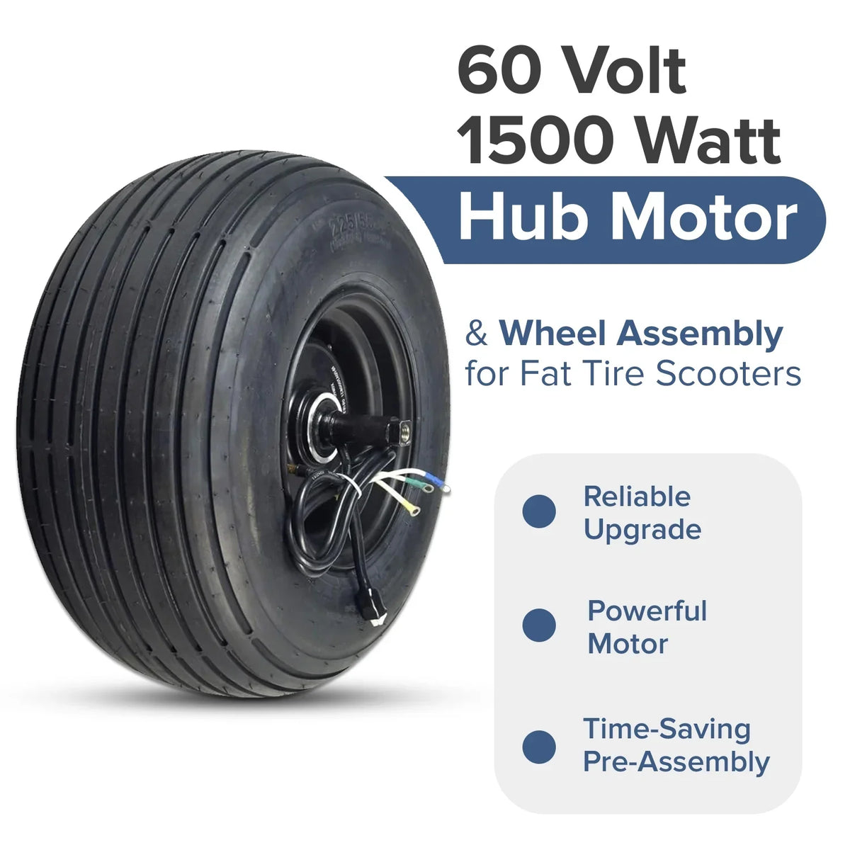 AlveyTech 60 Volt 1500 Watt Hub Motor & 18x9.50-8 Wheel Assembly for Fat Tire Sizecooters