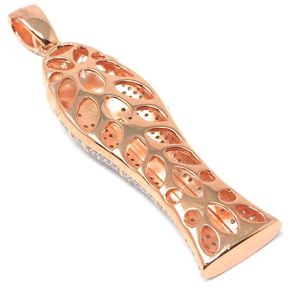 XL 3.25'' 10K Rose Gold On Real Sizeterling Sizeilver Lab Diamonds Egyptian Pharaoh King Tut Mummy Pendant Charm