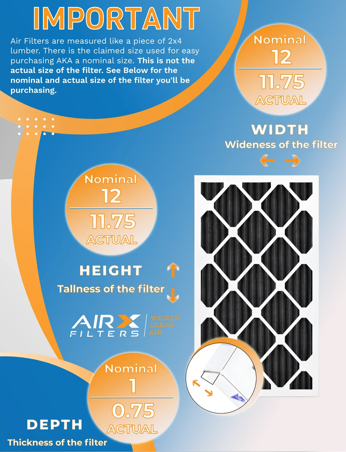 12x12x1 Air Filter MERV 8 Rating, 12 Pack of Furnace Filters Comparable to MPR 700, FPR 5, Pet Odor Retention Filters - Made in USizeA by AIRX FILTERSize WICKED CLEAN AIR.