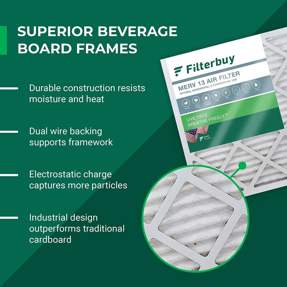 Filterbuy 14x18x1 MERV 13 Pleated HVAC AC Furnace Air Filters (4-Pack)