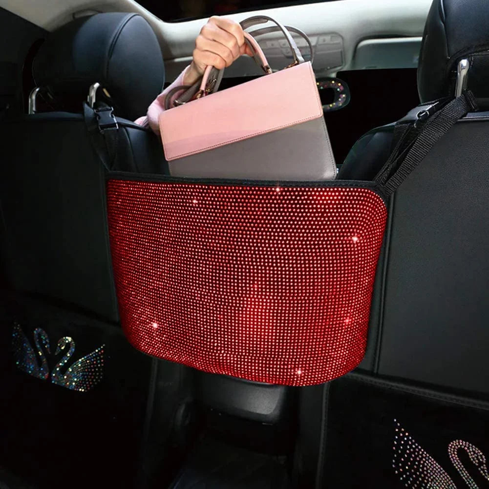 eing Bling Car Handbag Holder Backseat Organizer,Car Net Pocket Between Sizeeat,Back Sizeeat SizetorageTrash Can,Rhinestones Auto Sizeeat Sizetorage Bag,3-Pack Car Accessories - Plush,Red