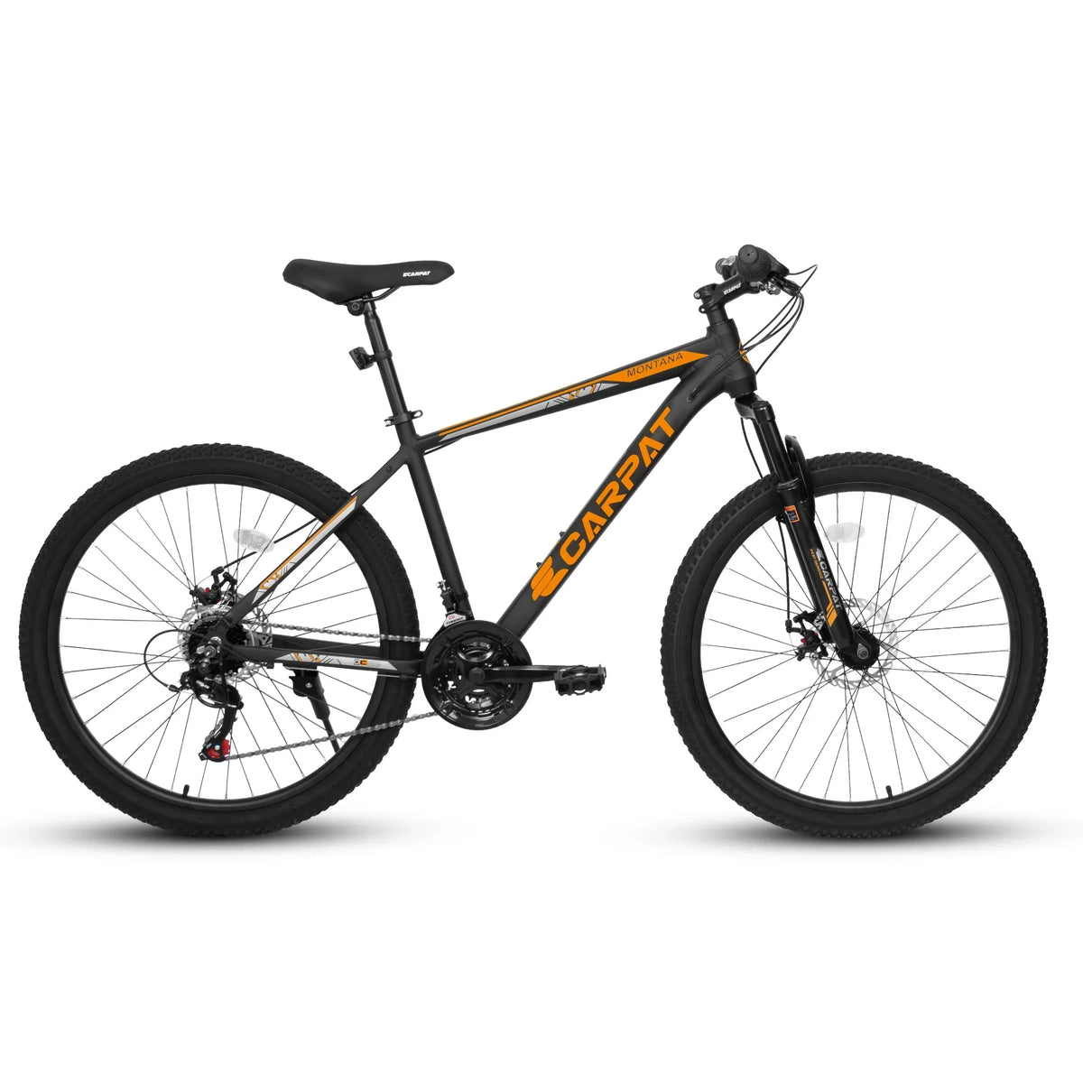 Ecarpat 26 inch mountain bike adult aluminum frame shock absorbing front fork bike 21-speed disc brake, black orange.