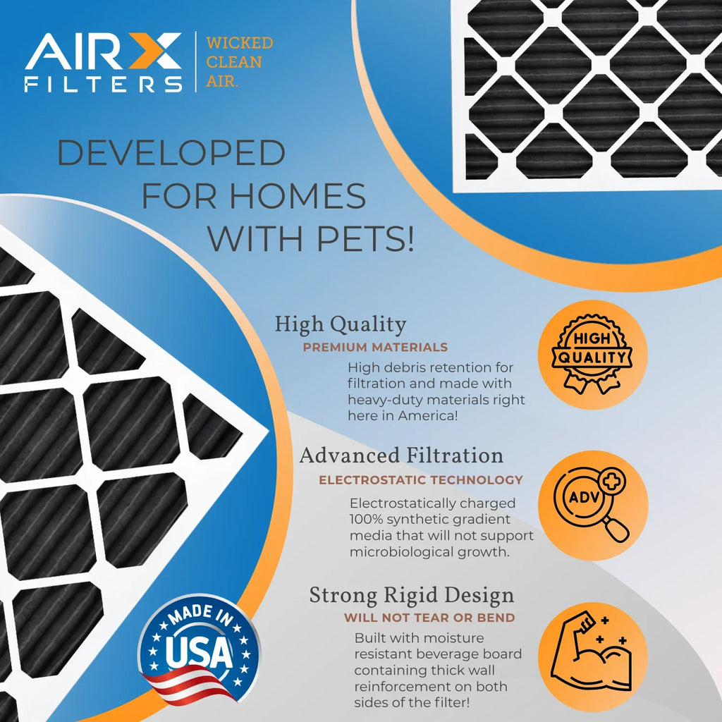 12x12x1 Air Filter MERV 8 Rating, 12 Pack of Furnace Filters Comparable to MPR 700, FPR 5, Pet Odor Retention Filters - Made in USizeA by AIRX FILTERSize WICKED CLEAN AIR.