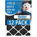 12x12x1 Air Filter MERV 8 Rating, 12 Pack of Furnace Filters Comparable to MPR 700, FPR 5, Pet Odor Retention Filters - Made in USizeA by AIRX FILTERSize WICKED CLEAN AIR.