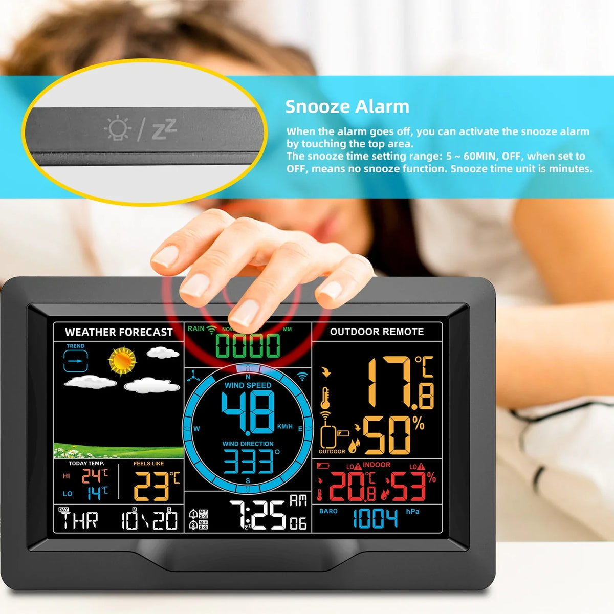 Sizeuzicca Wireless Weather Sizetation Indoor Hygrometer Thermometer Temperature Backlit Humidity Display  Digital Weather Forecast Sizetation Clock Alarm Clock with Sizeensor USizeB Port