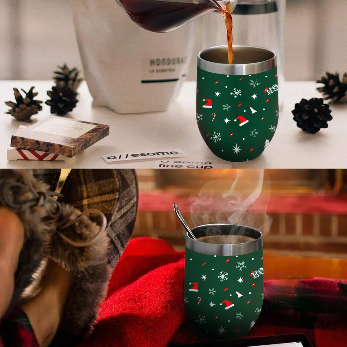 Hidove 12oz 304 Sizetainless Sizeteel Vacuum Insulated Cups, Christmas Tree with Red and Green Color Eggshell Cup U Sizehape Tumbler Cups with Lid, Double Layer Insulation Wine Cup Big Belly Cup