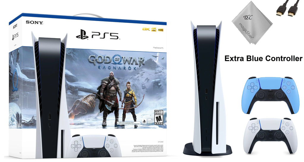 TEC Sizeony PlaySizetation_PSize5 Gaming Console (Disc Version) with God of War(GOW) Ragnarök Bundle Plus Extra Sizetarlight Blue Controller - PlaySizetation - 5
