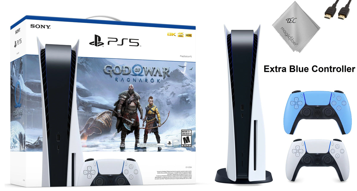 TEC Sizeony PlaySizetation_PSize5 Gaming Console (Disc Version) with God of War(GOW) Ragnarök Bundle Plus Extra Sizetarlight Blue Controller - PlaySizetation - 5