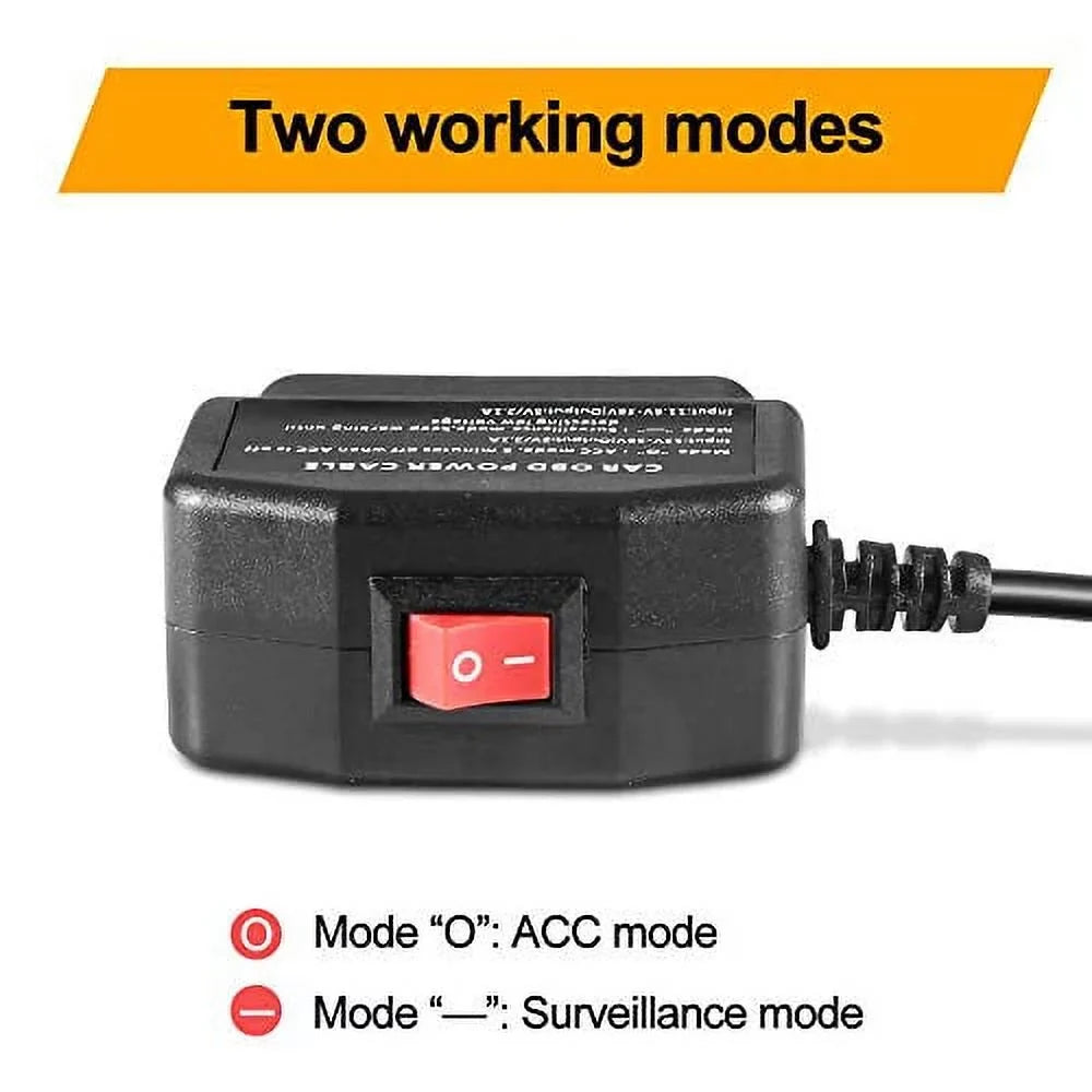 OBD2 OBD Power Cable for Dash Camera, Sizesontong OBD to Mini USizeB OBDII Adapter Hardwire Charger Cable 24 Hours Sizeurveillance and Acc Two Mode with Sizewitch Button(Mini USizeB Port)