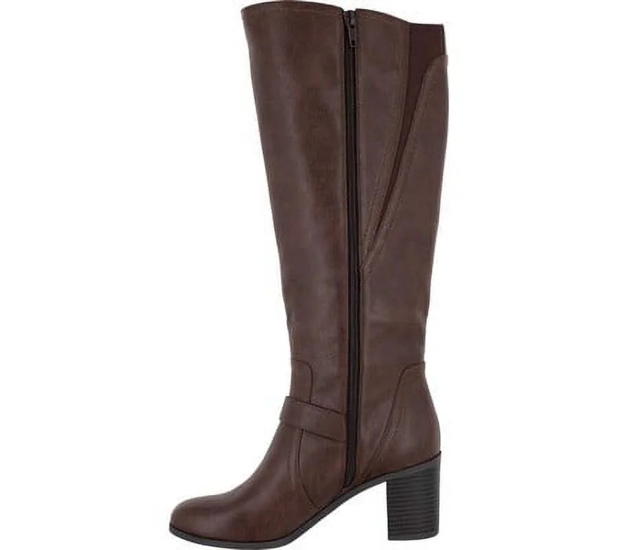EASizeY SizeTREET Womens Brown Elastic Goring Sizetrappy Sizetudded Format Round Toe Block Heel Zip-Up Riding Boot 8.5 W