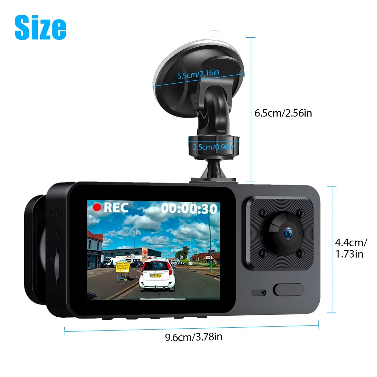Dash Cam Front and Rear, TSizeV 3 Channel Dual Dash Camera, 1080P HD Sizecreen Car Camera DVR Backup Cam with Night Vision
