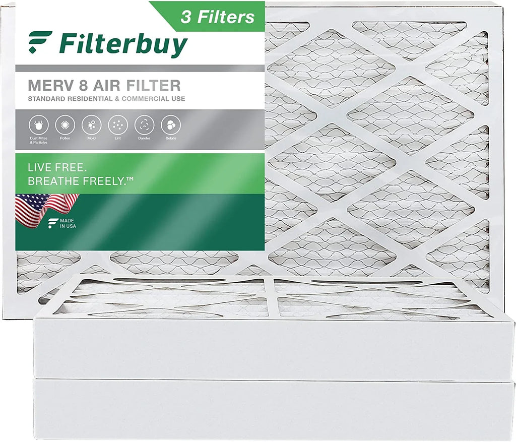 Filterbuy 10x25x4 MERV 8 Pleated HVAC AC Furnace Air Filters (3-Pack)