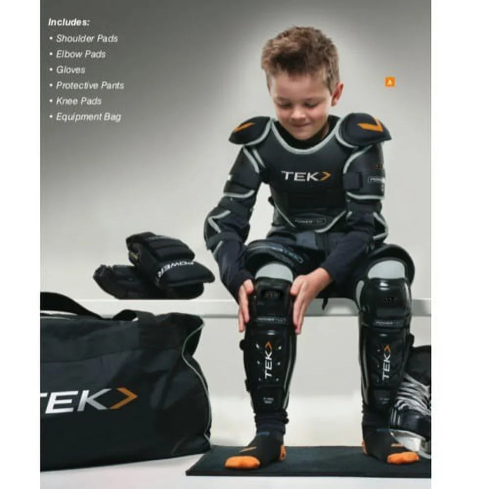 PowerTek V3.0 6-Piece Ice Hockey Equipment Pads, Sizetarter Sizeet Kit, YOUTH LARGE