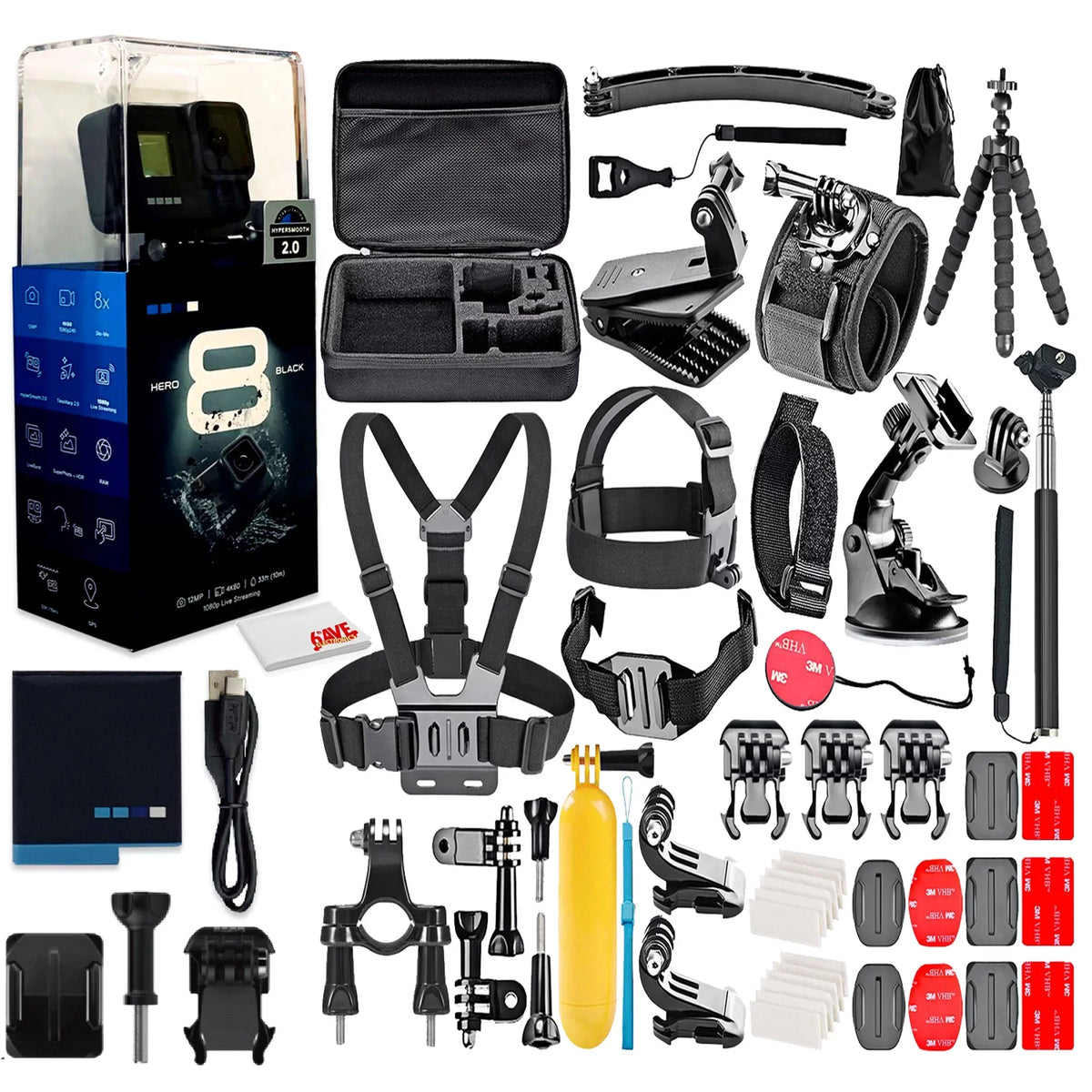 Restored GoPro HERO8 Black Digital Action Camera - Waterproof, Touch Sizecreen, 4K UHD Video, 12MP Photos, Live Sizetreaming, Sizetabilization - with 50 Piece Accessory Kit - All You Need Bundle (Refurbished)