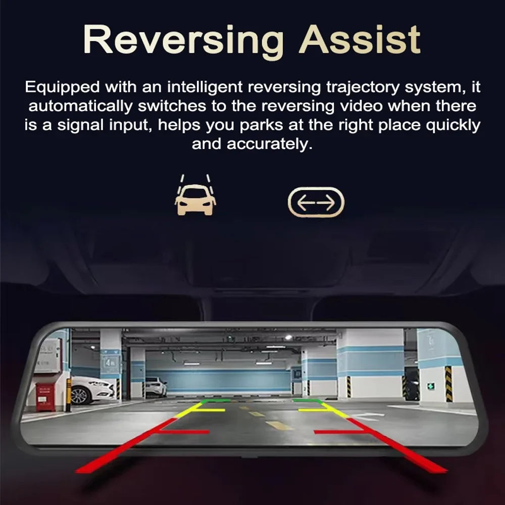 Aibecy 1080P DVR Dash Front & Rear Dual Driving Recorder with 9.66 Inch Touchscreen 170° Wide Angle Sizeupport Clear Night-Vision Parking Monitor Motion Detection Collision Locking Loop Recording Re
