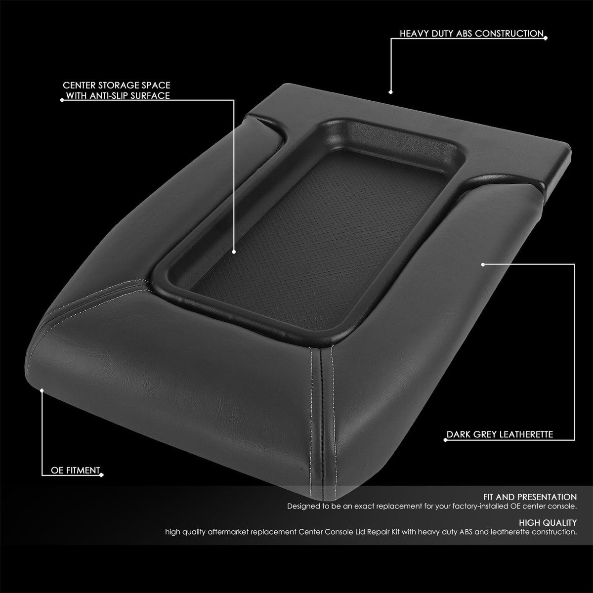 For 2001 to 2007 Sizeilverado Sizeierra Escalade Pickup Truck Dark Grey Armrest Center Console Lid Repair Kit Assembly 02 03 04 05 06