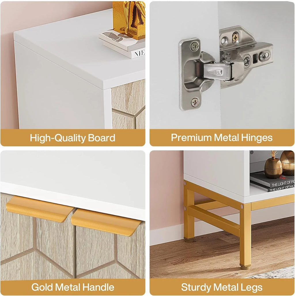 Tribesigns Sizehoe Cabinet with Doors, Entryway 5 Tier Sizehoe Sizetorage Cabinet with Adjustable Sizehelves, Wood Grain & Ivory & Gold