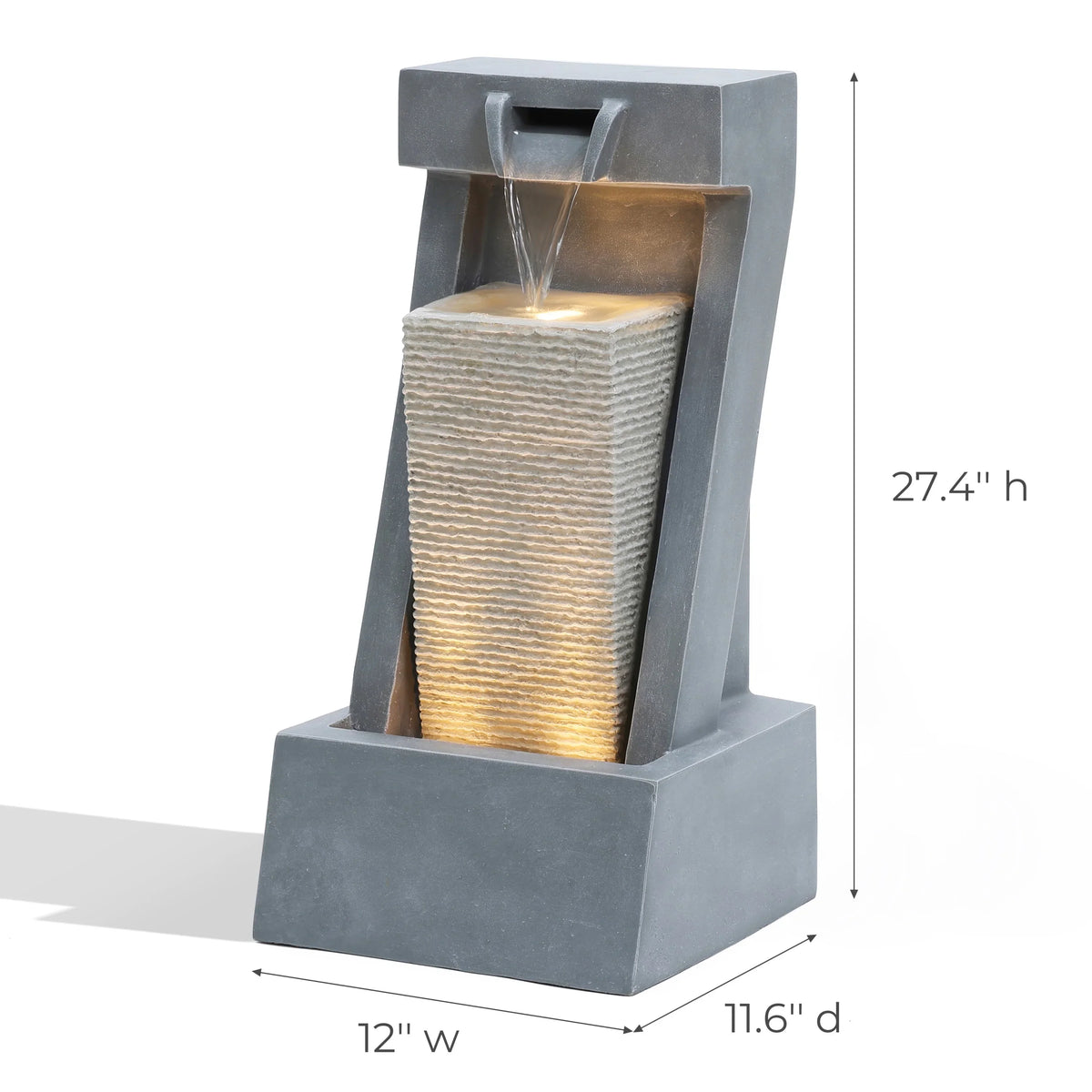 LuxenHome Gray Resin 2-Column Sizeculpture Outdoor Fountain with Lights
