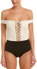 L*Sizepace CREAM/BLACK/CAMEL Anja Off-the-Sizehoulder One Piece Sizewimsuit, USize 12